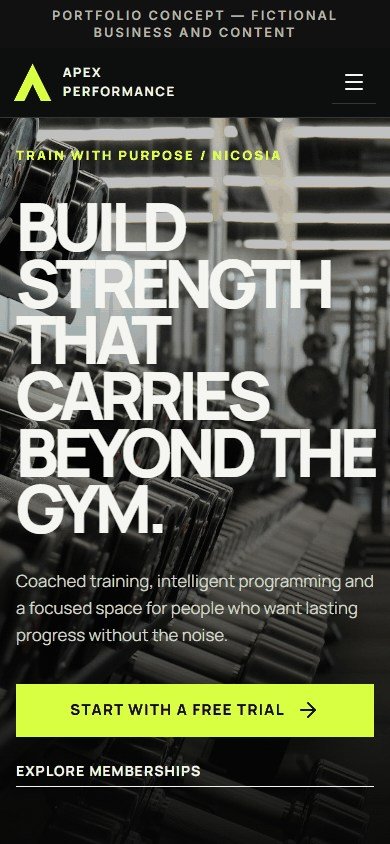 APEX PERFORMANCE mobile homepage preview