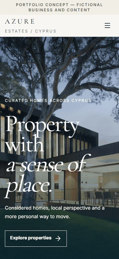 AZURE ESTATES mobile homepage preview